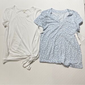 Caslon Bundle of 2 white/blue Soft shirt sleeve shirts Women’s size xs/s, NWT‎
